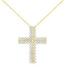 10K Yellow Gold 4.0 Cttw Diamond Two Row Cross 18" Pendant Necklace (J-K Clarity, I1-I2 Color)-1