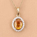 1.78 Carat Genuine Yellow Sapphire and White Diamond 14K Yellow Gold Pendant-2