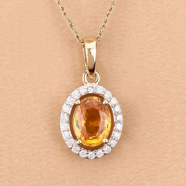 1.78 Carat Genuine Yellow Sapphire and White Diamond 14K Yellow Gold Pendant - 0