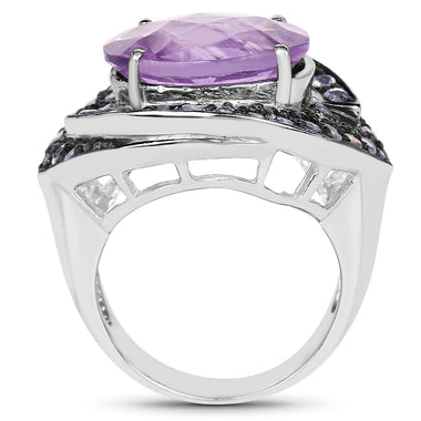 5.95 Carat Genuine Amethyst and Tanzanite .925 Sterling Silver Ring - 0