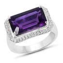 5.51 Carat Genuine Amethyst and White Zircon .925 Sterling Silver Ring-1