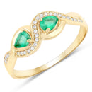 0.35 Carat Genuine Zambian Emerald and White Diamond 14K Yellow Gold Ring-1