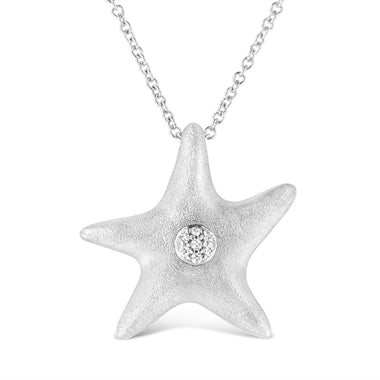 .925 Sterling Silver Prong-Set Diamond Accent Starfish Pendant Necklace (I-J Color, I1-I2 Clarity) - Size 18"