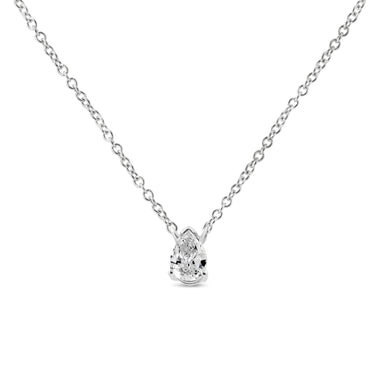14K White Gold 1/5 Cttw Pear Shape Solitaire Diamond 18" Pendant Necklace (G-H Color, VS2-SI1 Clarity) - 0