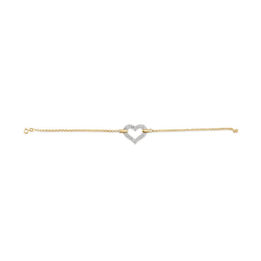 10K Two Tone Gold 1/4 Cttw Diamond Encrusted Heart Charm 7" Bracelet (H-I Color, I1-I2 Clarity) - 0