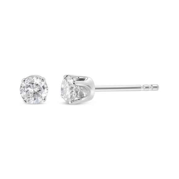 AGS Certified 14K White Gold 1.0 cttw 4-Prong Set Brilliant Round-Cut Solitaire Diamond Push Back Stud Earrings (G-H Color, I1-I2 Clarity)
