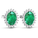 2.66 Carat Genuine Zambian Emerald and White Diamond 14K White Gold Earrings-4