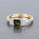 0.72 Carat Genuine Green Tourmaline and White Diamond 14K Yellow Gold Ring-2