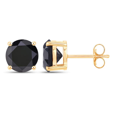 4.91 Carat Genuine Black Diamond 14K Yellow Gold Earrings - 0