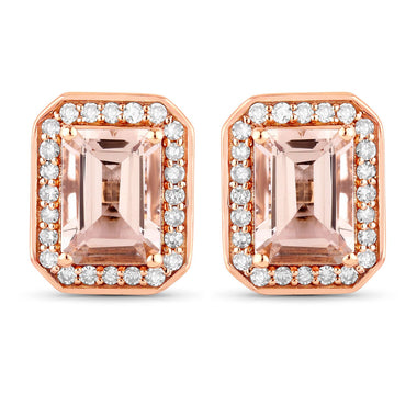 1.82 Carat Genuine Morganite and White Diamond 14K Rose Gold Earrings