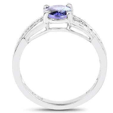 1.27 Carat Genuine Tanzanite and White Diamond .925 Sterling Silver Ring - 0