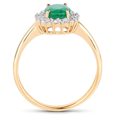 1.39 Carat Genuine Zambian Emerald and White Diamond 10K Yellow Gold Ring - 0