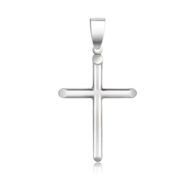 14k White Gold Slim Cross with Tapered Ends Pendant - 0