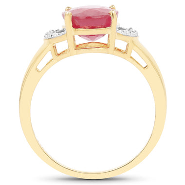 14K Yellow Gold Plated 4.01 Carat Glass Filled Ruby and White Diamond .925 Sterling Silver Ring - 0