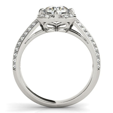 Round Diamond Floral Motif Engagement Ring in 14k White Gold (1 3/8 cttw) - 0
