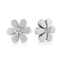 Matte Finished .925 Sterling Silver Diamond Accent Flower Hoop Stud Earring (I-J Color, I1-I2 Clarity)-3