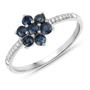 0.59 Carat Genuine Blue Sapphire and White Diamond 14K White Gold Ring-1
