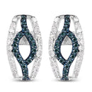0.42 Carat Genuine Blue Diamond & White Diamond .925 Sterling Silver Earrings-2