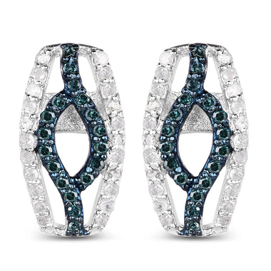 0.42 Carat Genuine Blue Diamond & White Diamond .925 Sterling Silver Earrings - 0