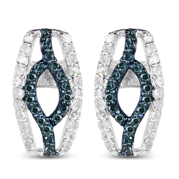 0.42 Carat Genuine Blue Diamond & White Diamond .925 Sterling Silver Earrings
