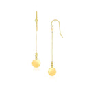 14k Yellow Gold Bead and Shiny Disc Drop Earrings-1