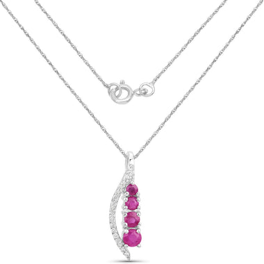 0.43 Carat Genuine Ruby and White Diamond 14K White Gold Pendant - 0