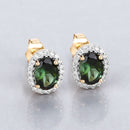 1.92 Carat Genuine Green Tourmaline and White Diamond 14K Yellow Gold Earrings-2