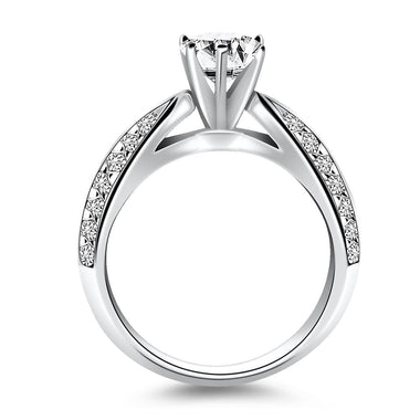 14k White Gold Cathedral Double Row Pave Diamond Engagement Ring - 0