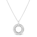 .925 Sterling Silver Prong-Set Diamond Accent Satin Finished Double Circle 18" Pendant Necklace (I-J Color, I1-I2 Clarity)-2