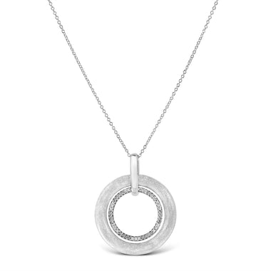 .925 Sterling Silver Prong-Set Diamond Accent Satin Finished Double Circle 18" Pendant Necklace (I-J Color, I1-I2 Clarity) - 0