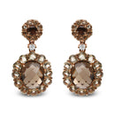18K Rose Gold Diamond Accent and  Lemon and Oval Smoky Color Quartz Gemstone Dangle Drop Earring (G-H Color, SI1-SI2 Clarity)-1