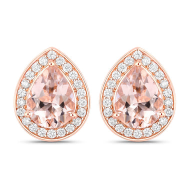 2.03 Carat Genuine Morganite and White Diamond 14K Rose Gold Earrings