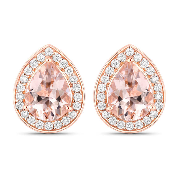 2.03 Carat Genuine Morganite and White Diamond 14K Rose Gold Earrings