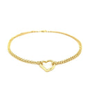 14k Yellow Gold Double Rolo Chain Anklet with an Open Heart Station-2