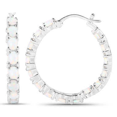 2.05 Carat Genuine Created Opal .925 Sterling Silver Earrings - 0