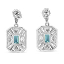 .925 Sterling Silver 7x5MM Emerald Shape Blue Topaz and Diamond Accent Art Deco Halo Style Drop and Dangle Earrings (I-J Color, I1-I2 Clarity)-4