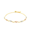 14k Tri-Color Gold Textured Oval Station Lariat Style Bracelet-2