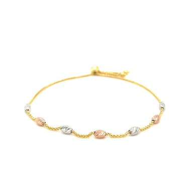 14k Tri-Color Gold Textured Oval Station Lariat Style Bracelet - 0