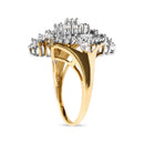 10K Yellow Gold 1 Cttw Round and Baguette cut Diamond Cluster and Rhombus Halo Ring (H-I Color, I1-I2 Clarity) - Ring Size 7-3