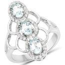 1.54 Carat Genuine Aquamarine and White Zircon .925 Sterling Silver Ring-1