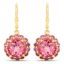 10.74 Carat Genuine Pink Topaz and Rhodolite Garnet .925 Sterling Silver Earrings-1