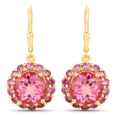 10.74 Carat Genuine Pink Topaz and Rhodolite Garnet .925 Sterling Silver Earrings