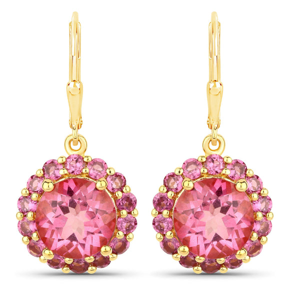 10.74 Carat Genuine Pink Topaz and Rhodolite Garnet .925 Sterling Silver Earrings