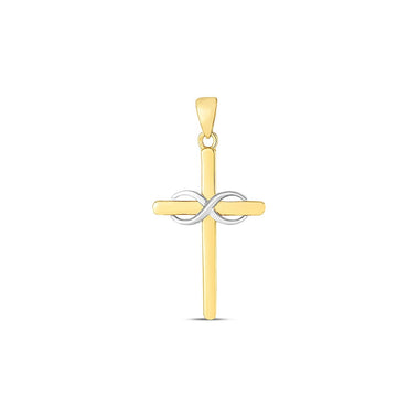 14k Two Tone Gold High Polish Diamond Cut Cross Pendant - 0