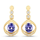 0.76 Carat Genuine Tanzanite and White Diamond 14K Yellow Gold Earrings-1