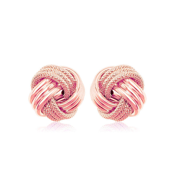 14k Rose Gold Love Knot with Ridge Texture Earrings