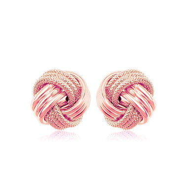 14k Rose Gold Love Knot with Ridge Texture Earrings