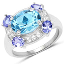 4.13 Carat Genuine Swiss Blue Topaz, Tanzanite & White Topaz .925 Sterling Silver Ring-1