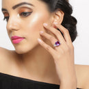 5.87 Carat Genuine Amethyst and White Diamond .925 Sterling Silver Ring-4