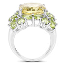 9.38 Carat Genuine Lemon Quartz & Peridot .925 Sterling Silver Ring-2
